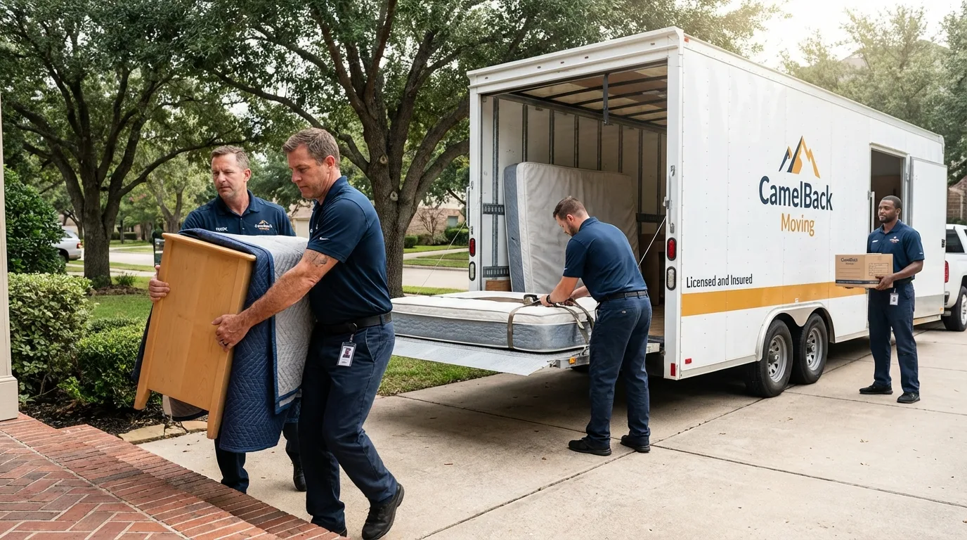 Crew loading residential truck for cross-state move from Saint Paris, OH